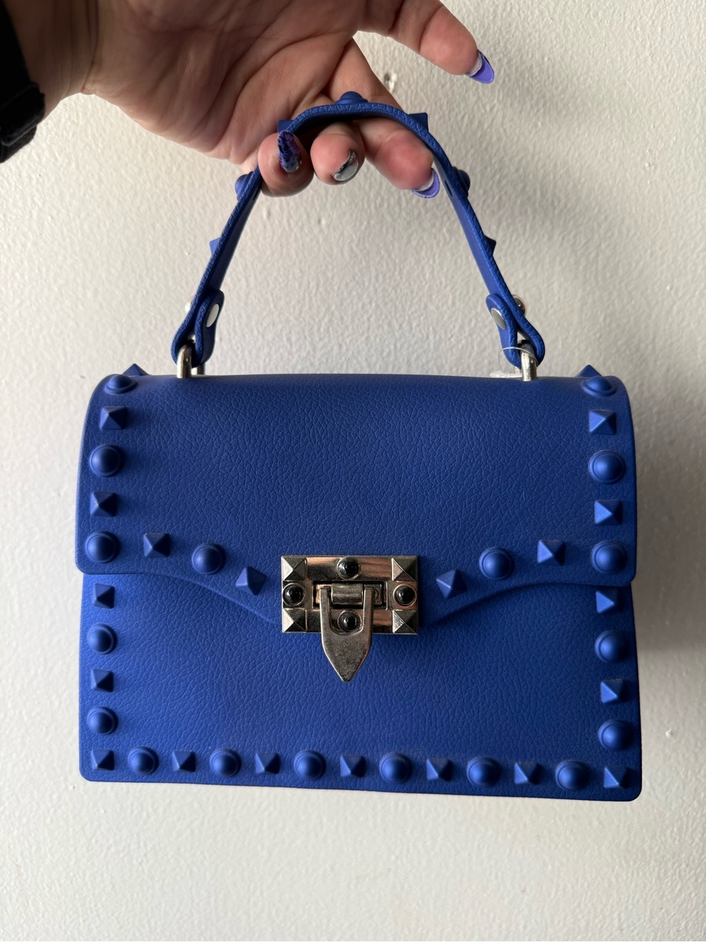 Source Unknown Cobalt Blue Studded Mini Top-Handle Bag